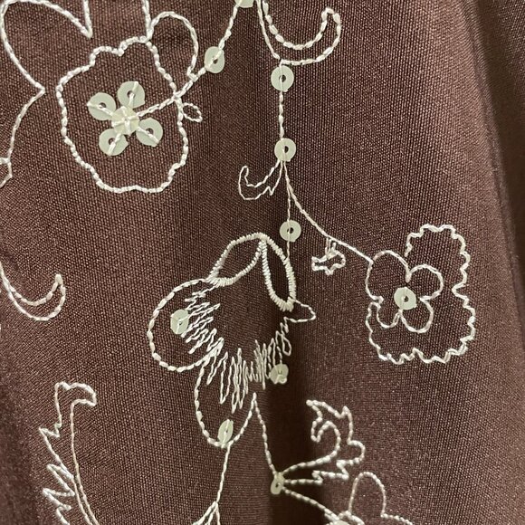 STEPPIN' OUT VTG Embroidery, Sequin Spaghetti Strap Party Dress, Brown/Ivory - S - Picture 7 of 11
